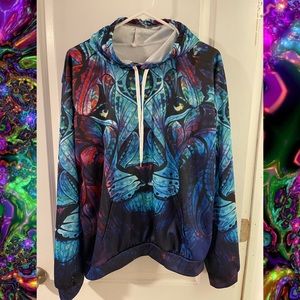 Unisex Lion Psychedelic Pullover Hoodie XL
